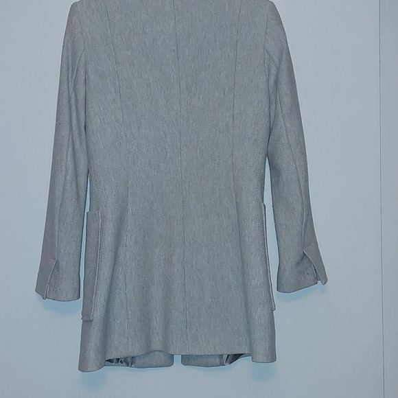 Zara long Blazer Chevron zip-up Pockets M Light Gray Preppy Workwear Wedding - Picture 6 of 6